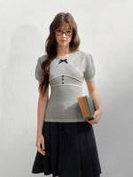 Plaid Bow Knit Top