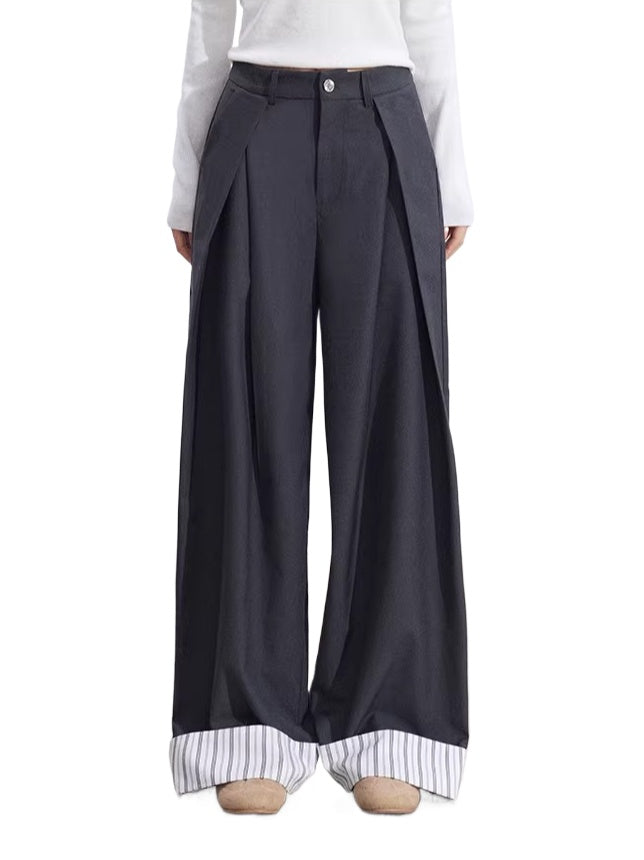 Gray Folded Hem Wide Pants