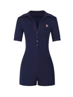 Love Order Polo Collar Slim-Fit Short-Sleeve Jumpsuit