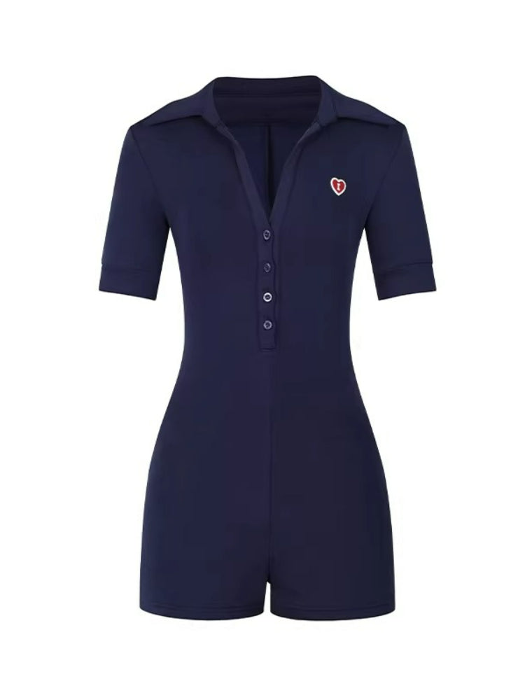 Love Order Polo Collar Slim-Fit Short-Sleeve Jumpsuit