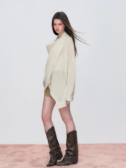 Draped Shawl Knit Sweater