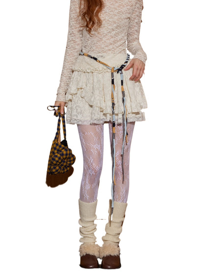 Layered Jacquard Lace Mini Skirt