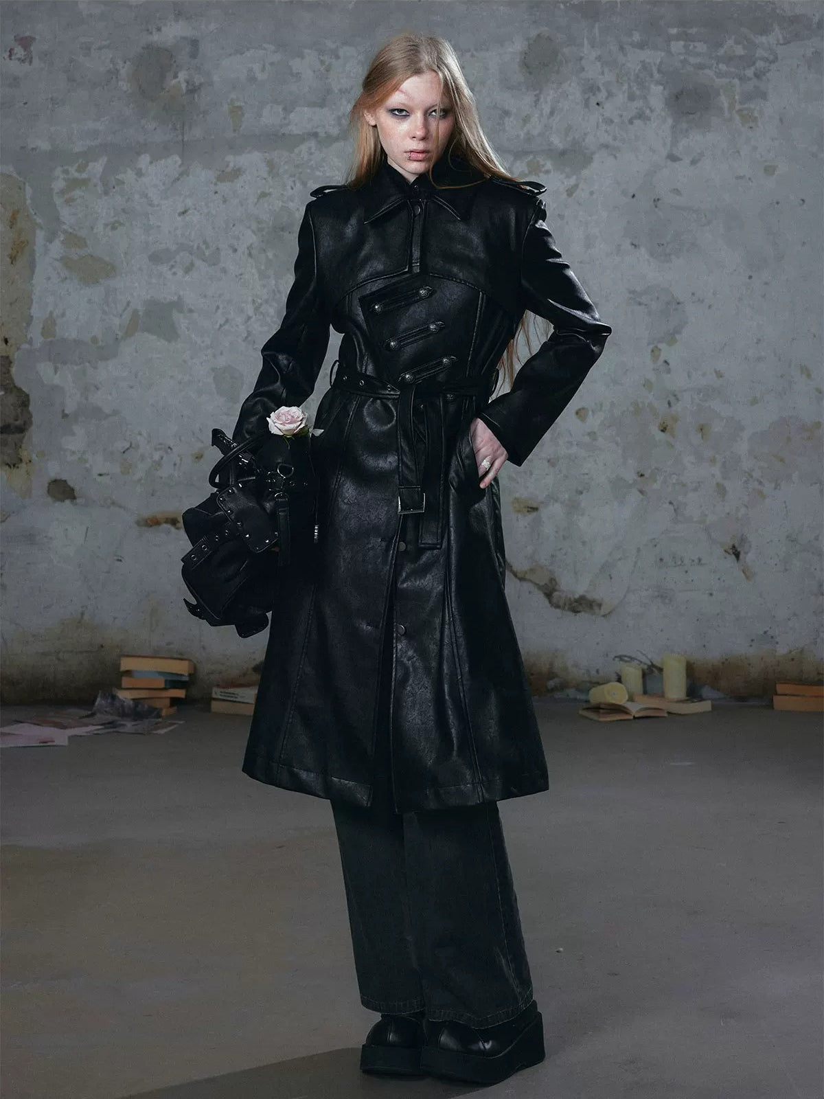 Asymmetric Knight Leather Trench Coat