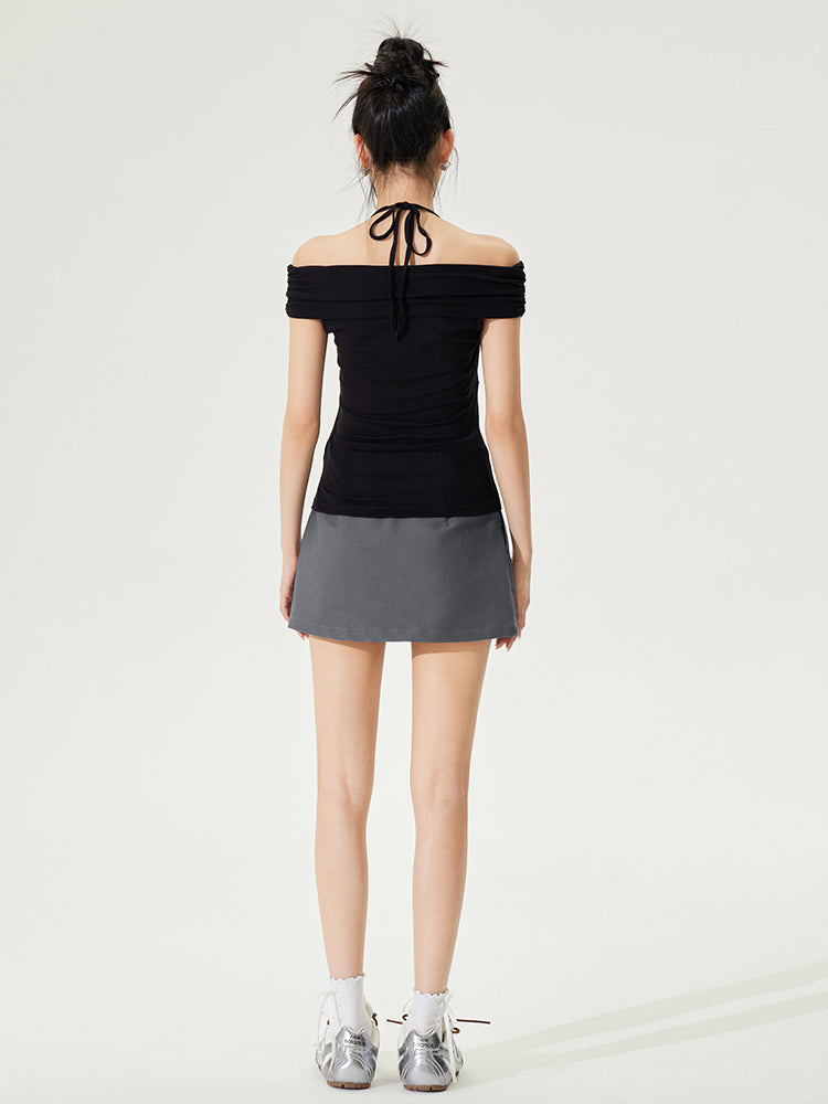 One-shoulder Tie-neck Top