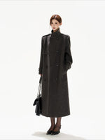 Black Wide-Shoulder Wool Coat