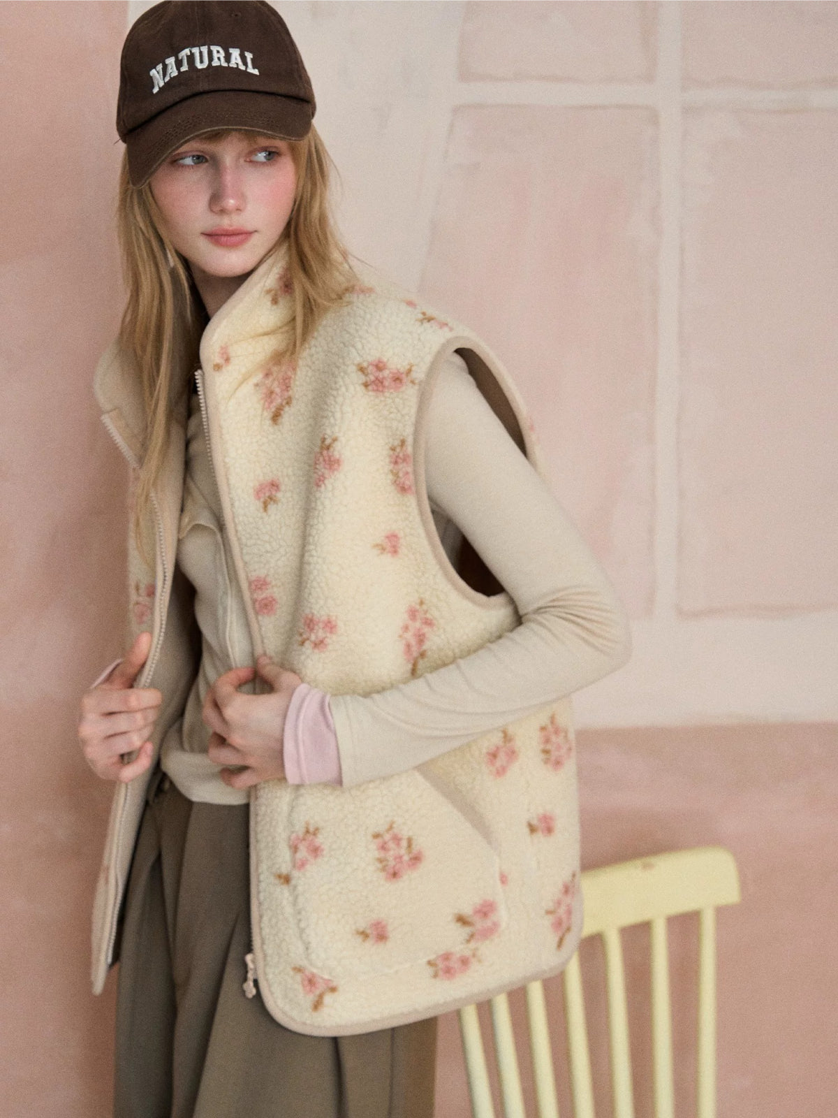 Floral Sherpa Fleece Vest