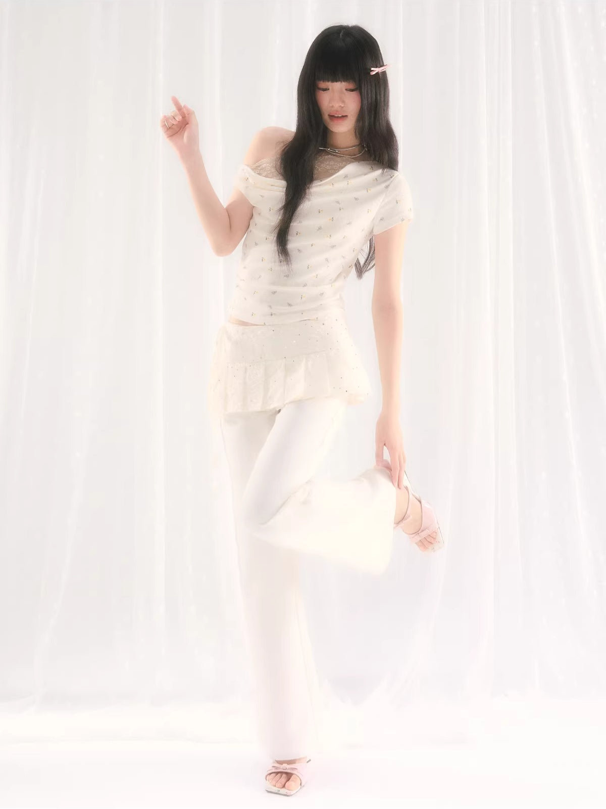 White Sequin Detachable Pants Set