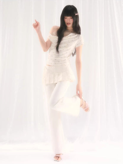 White Sequin Detachable Pants Set