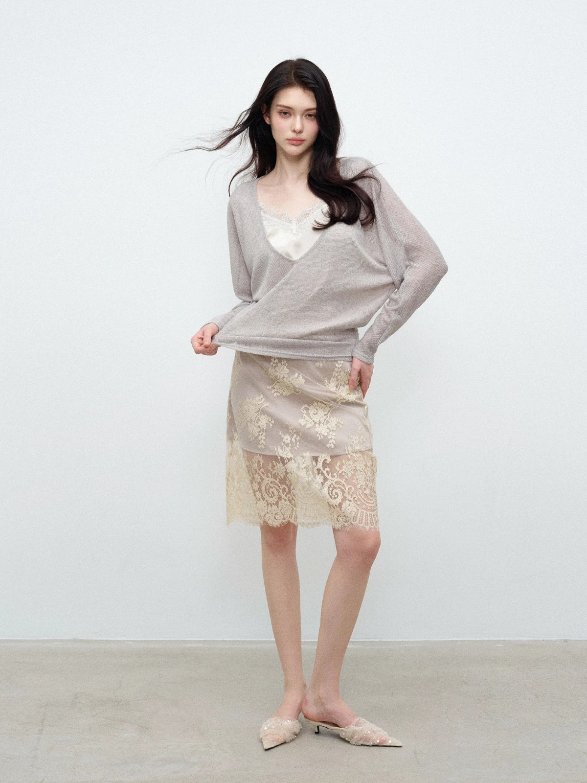 Faux Two-Piece Lace Top