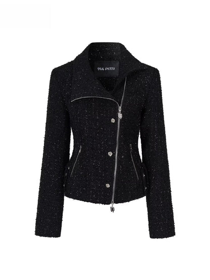 Sparkling Tweed High Neck Waist Cinching Jacket