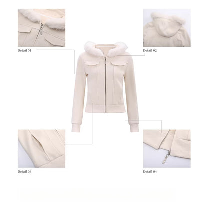 Apricot Fur-Trim Hooded Jacket