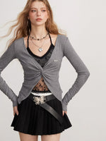 Yellow & Gray Lace Layered Top