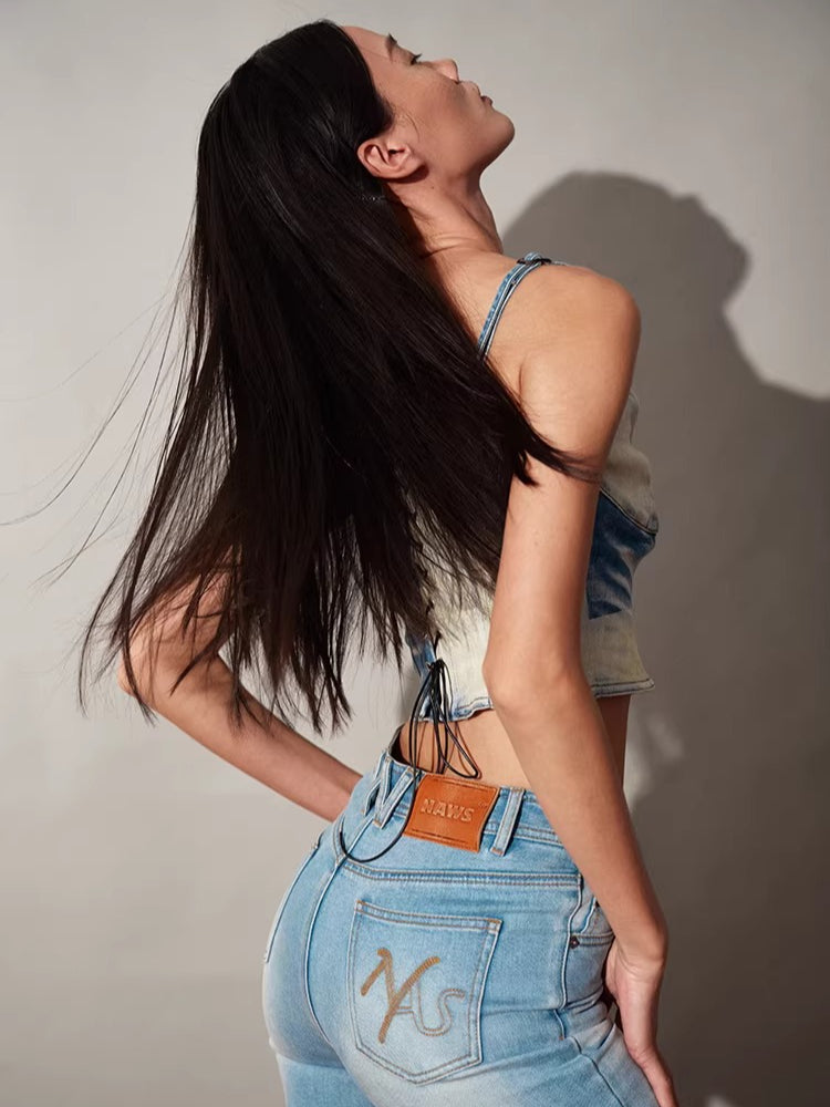 +5CM N5 Wave Washed Straight Jeans