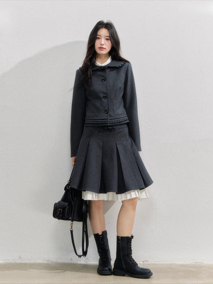 Charcoal College Blazer &amp; Pleated Skirt Set