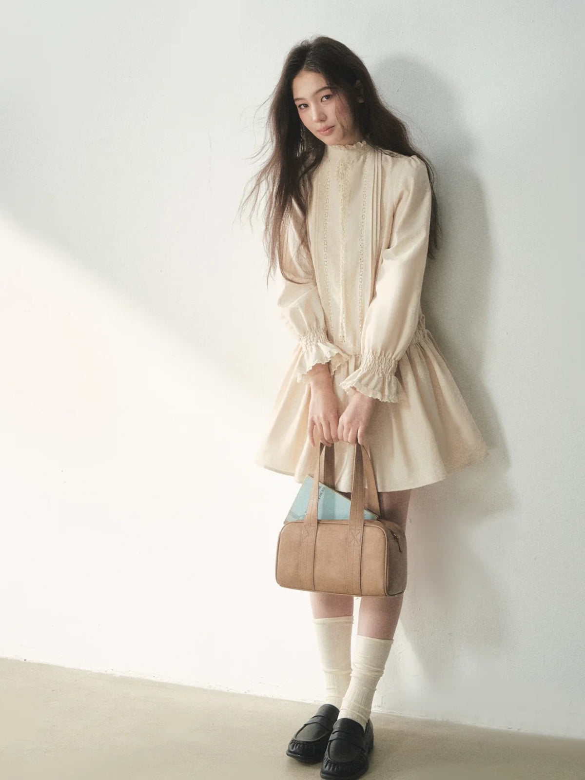 Mock Neck Lace Trim Dress