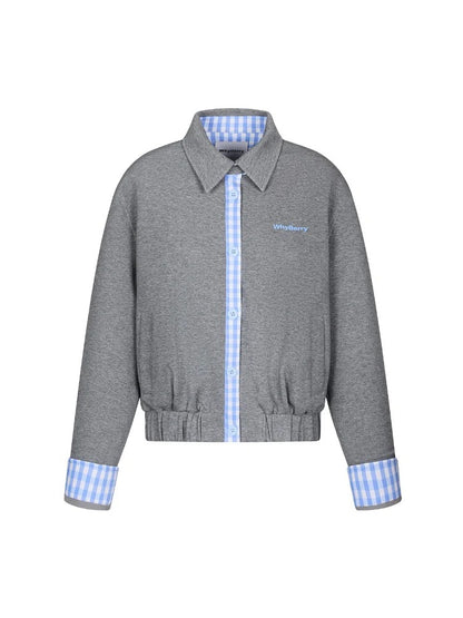 Collared Sweatshirt Patchwork Short Jacket