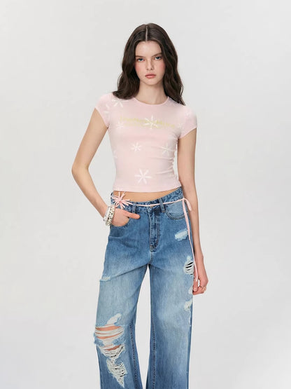 Contrast Floral Print Slim-Fit T-shirt