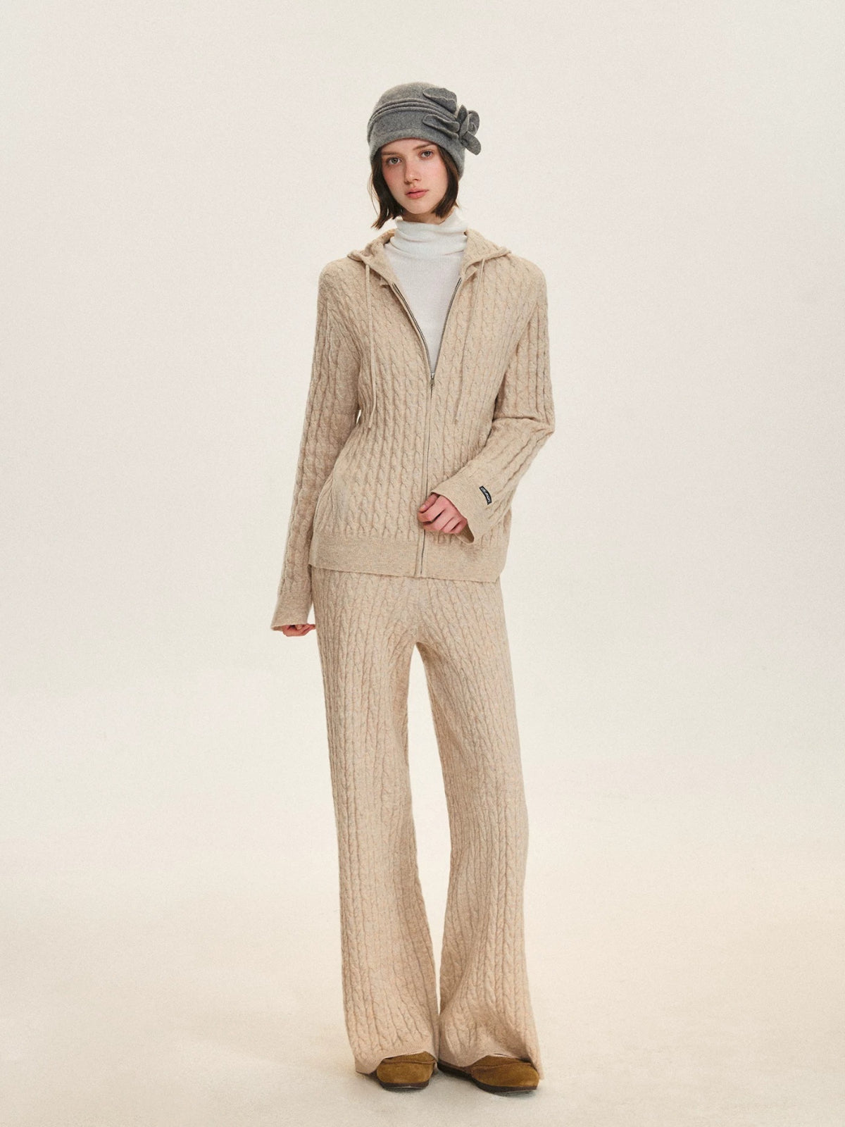 Hooded Cable Knit &amp; Pants Set