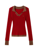 Contrast Layered V-Neck Wool Sweater