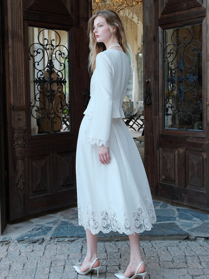 Mirage Vintage Lace-Collar Blazer &amp; Flared Skirt Set