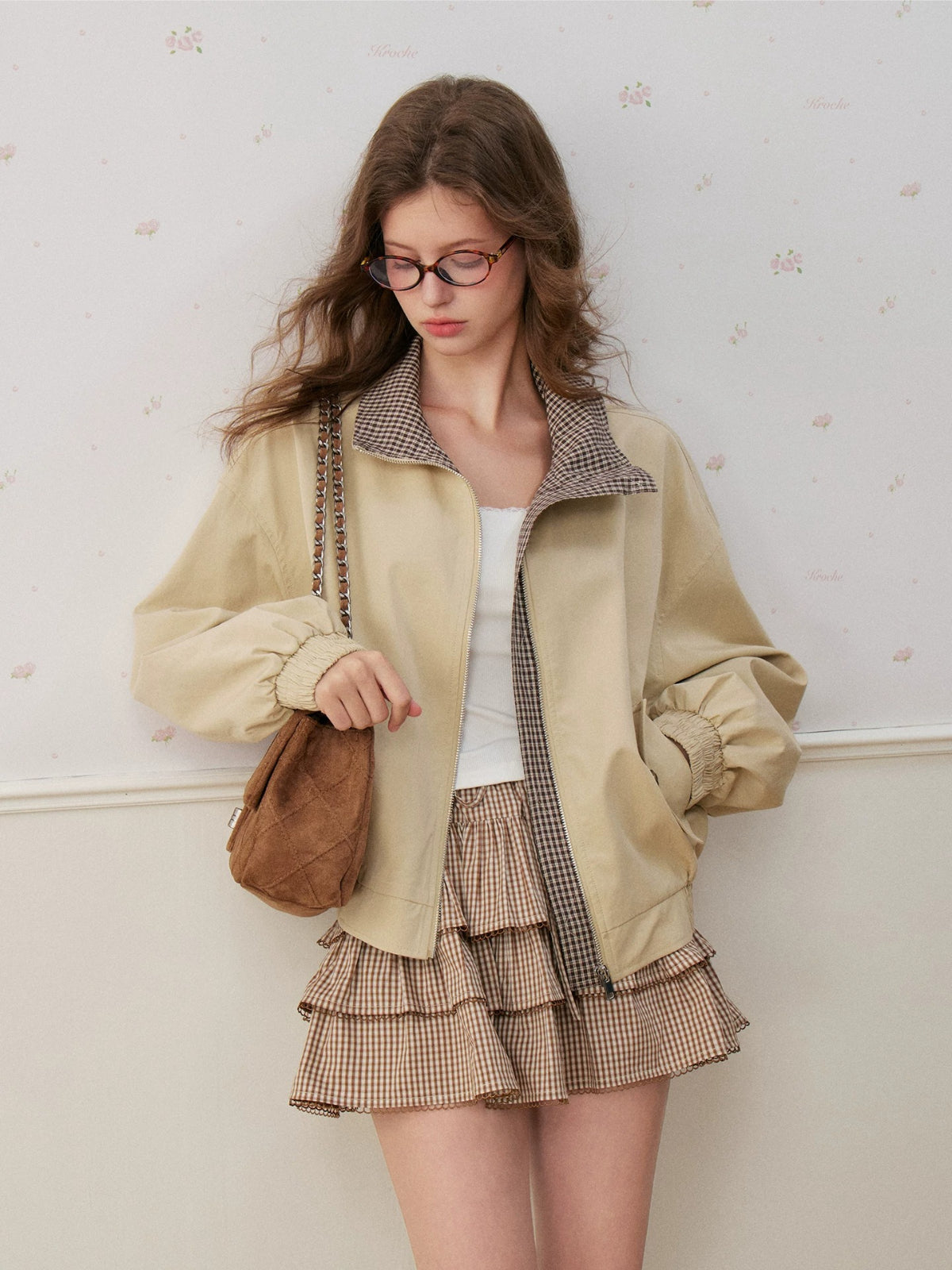 Plaid Collar Cropped Jacket