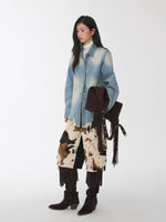 Vintage Washed Frayed-Edge Denim Shirt