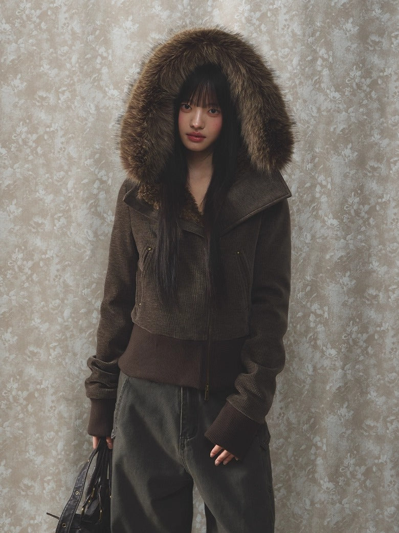 Chenille Fur Hooded Jacket