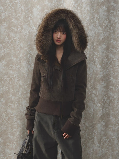 Chenille Fur Hooded Jacket