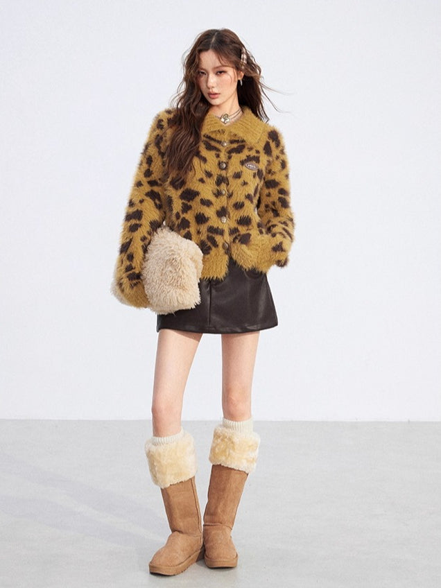 Fuzzy Leopard Collar Sweater