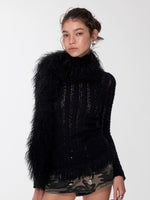 Cable Knit Faux-Fur Trim Fitted Sweater