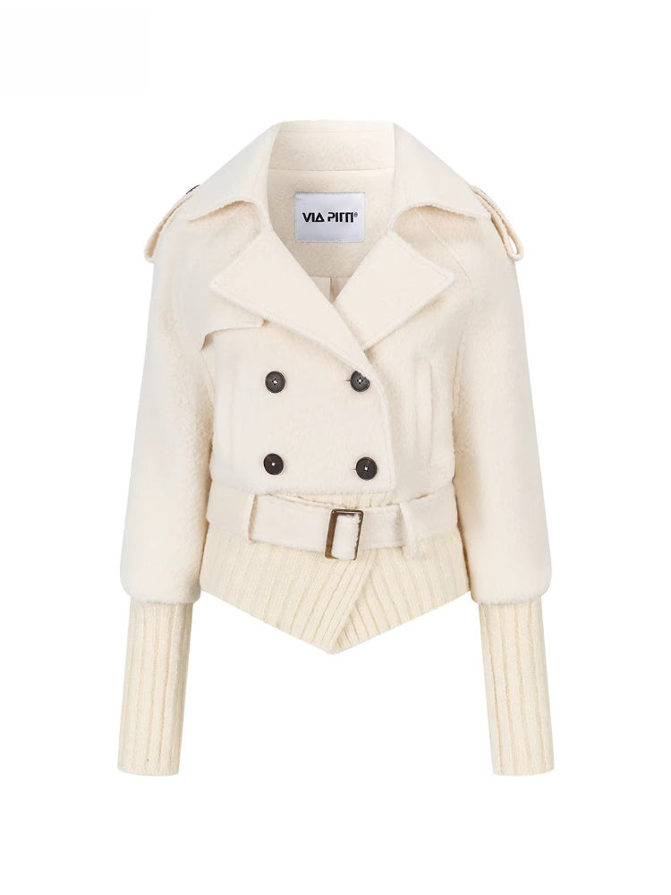 Wool-Blend Knit-Panel Jacket