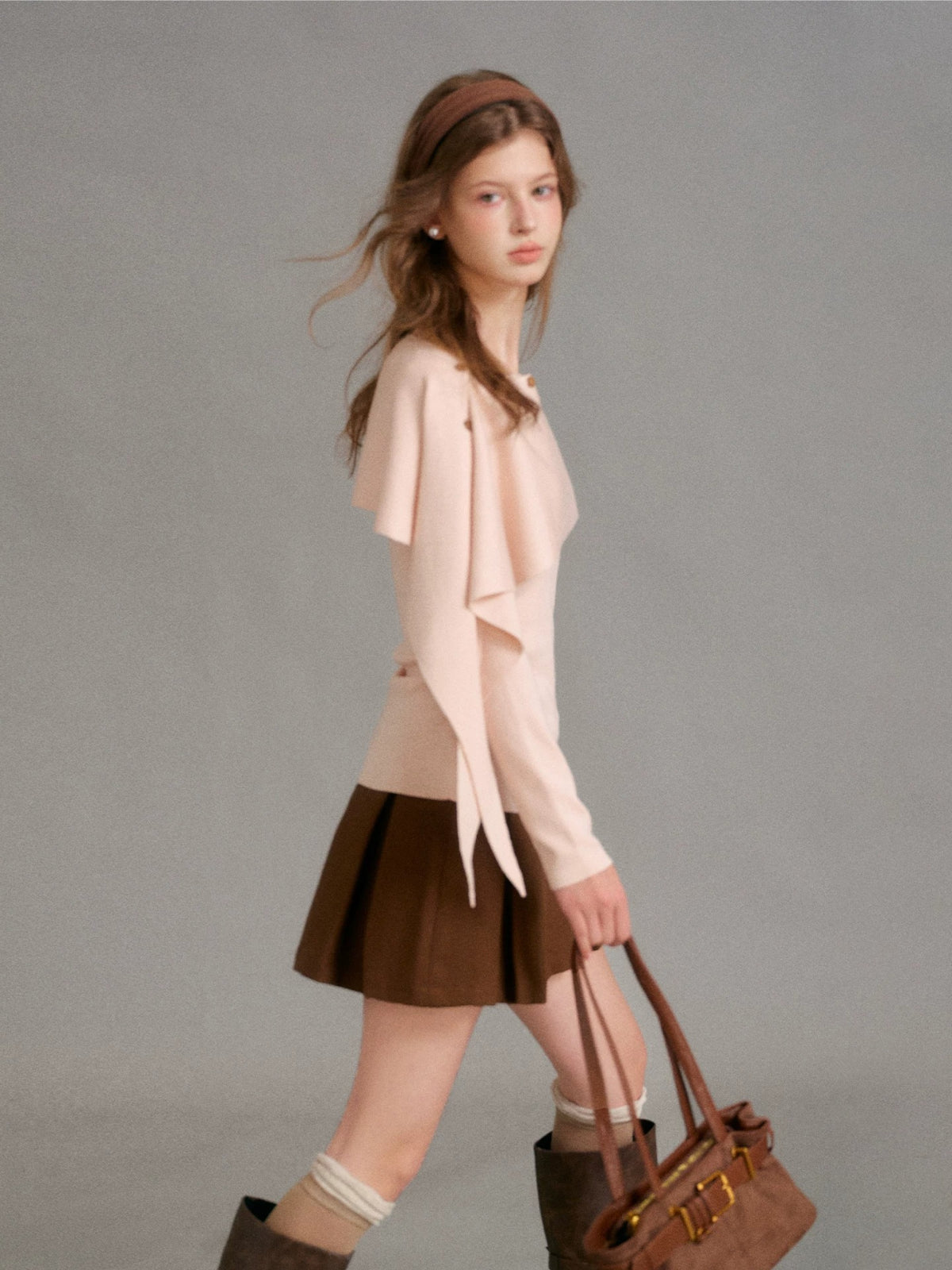 Wool Blend Cape Shoulder Knit Top