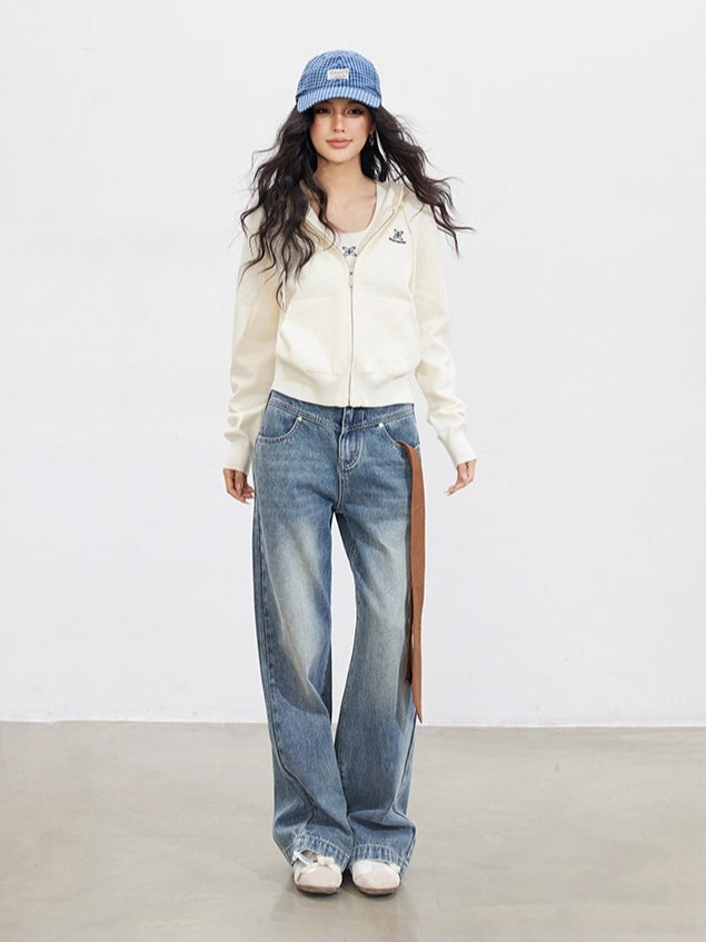 Off-white Embroidered Knit Hoodie Cardigan