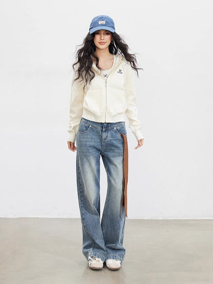 Off-white Embroidered Knit Hoodie Cardigan