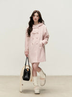 Plaid-Trim Hooded Double-Breasted Coat