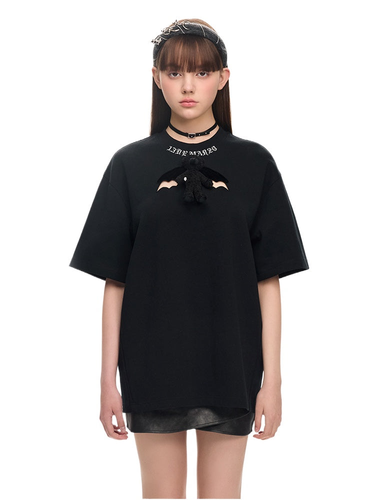 Angel Devil Cutout Chest Short-sleeve T-shirt