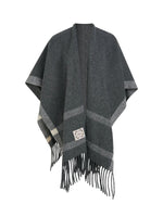 Contrast Plaid Fringed Knit Shawl