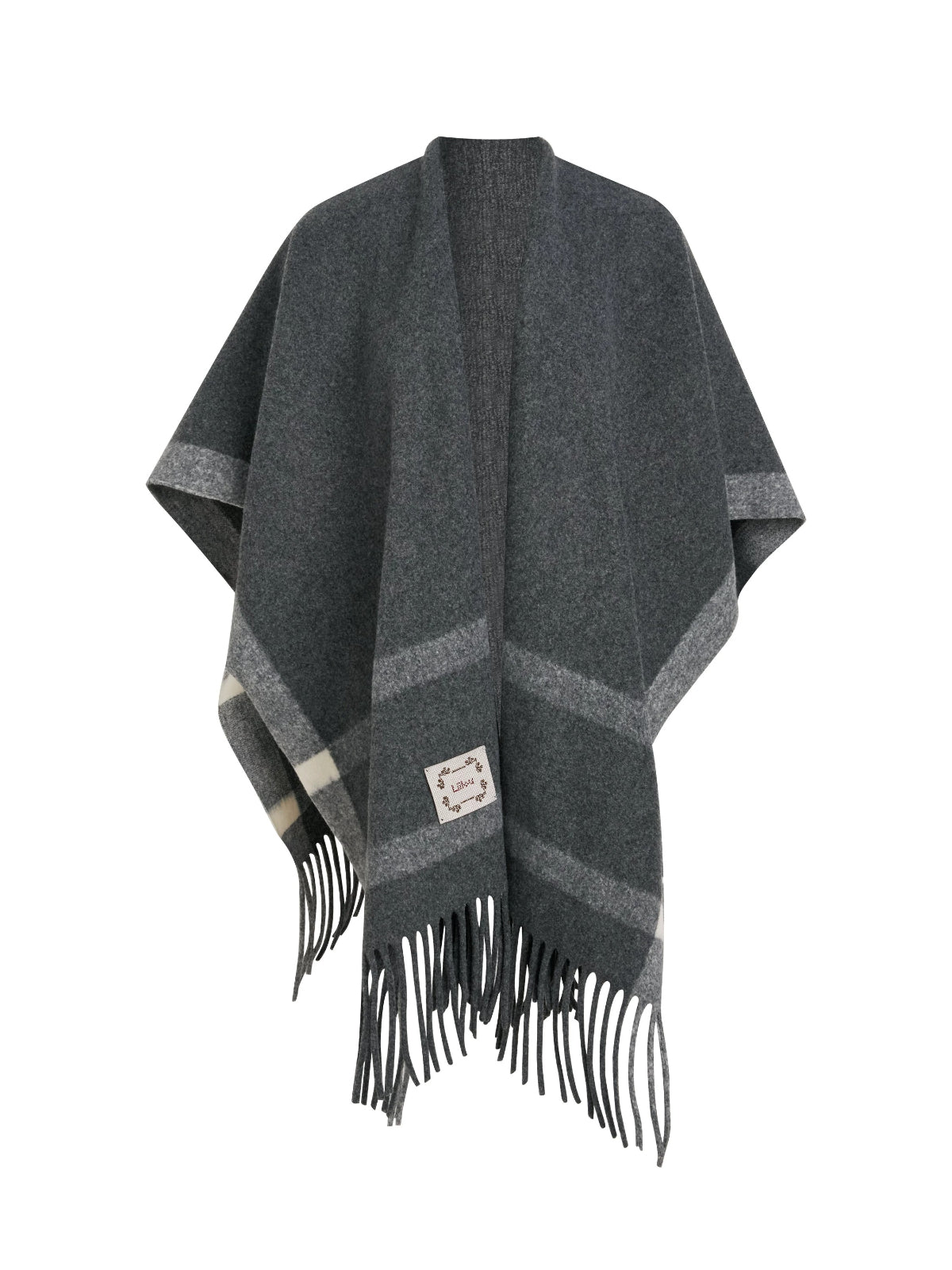 Contrast Plaid Fringed Knit Shawl