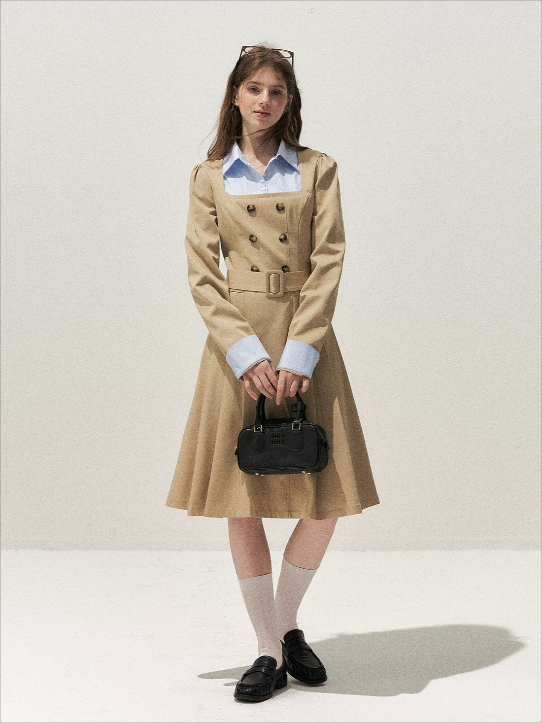 Vintage Mock-Layer Trench Dress