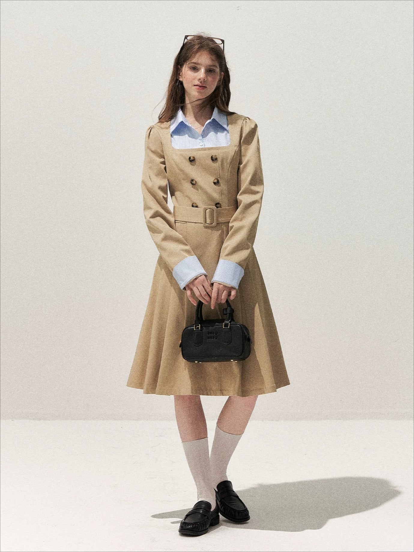 Vintage Mock-Layer Trench Dress