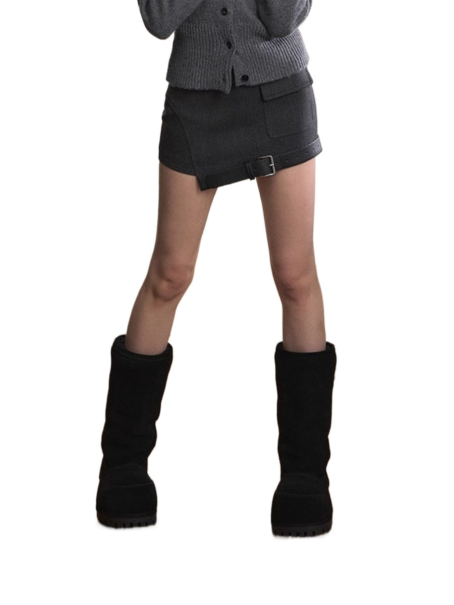 Asymmetric Hem Wool Blend Skirt