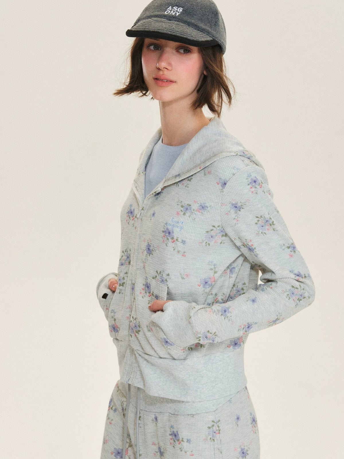 Floral Waffle Hoodie &amp; Pants Set