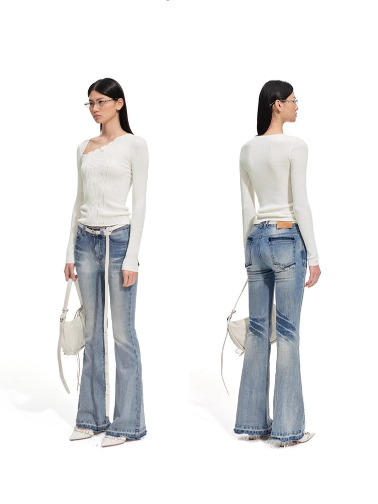 Polar Wool Blend Ribbed Knit V-neck