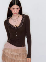 Ruffle V-Neck Knit Cardigan