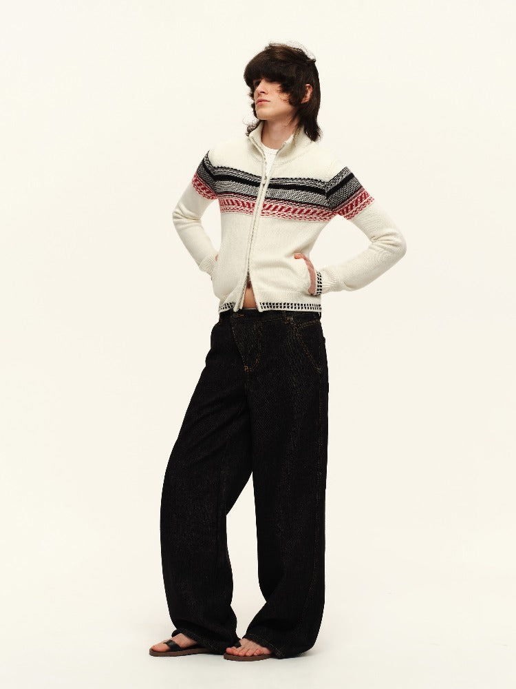 White Jacquard Zip Cardigan