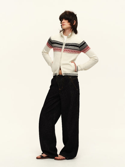 White Jacquard Zip Cardigan