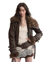 Faux Shearling Fur Collar Short Jacket