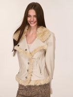Asymmetric Fur-Trimmed Faux Leather Jacket