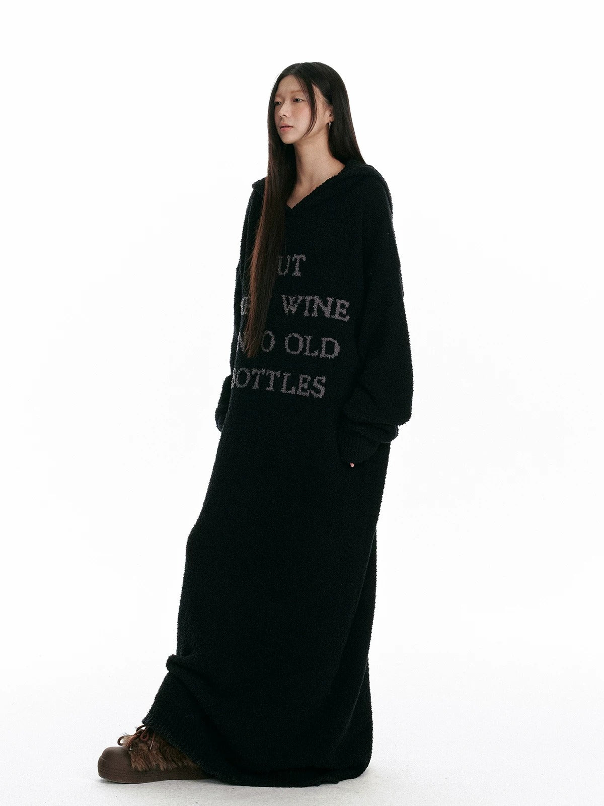 Korean Hooded Velvet Knit Dress