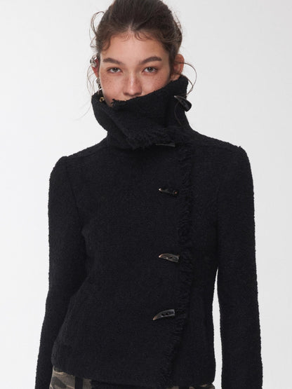 Wool Blend Short Jacket with Horn Buttons